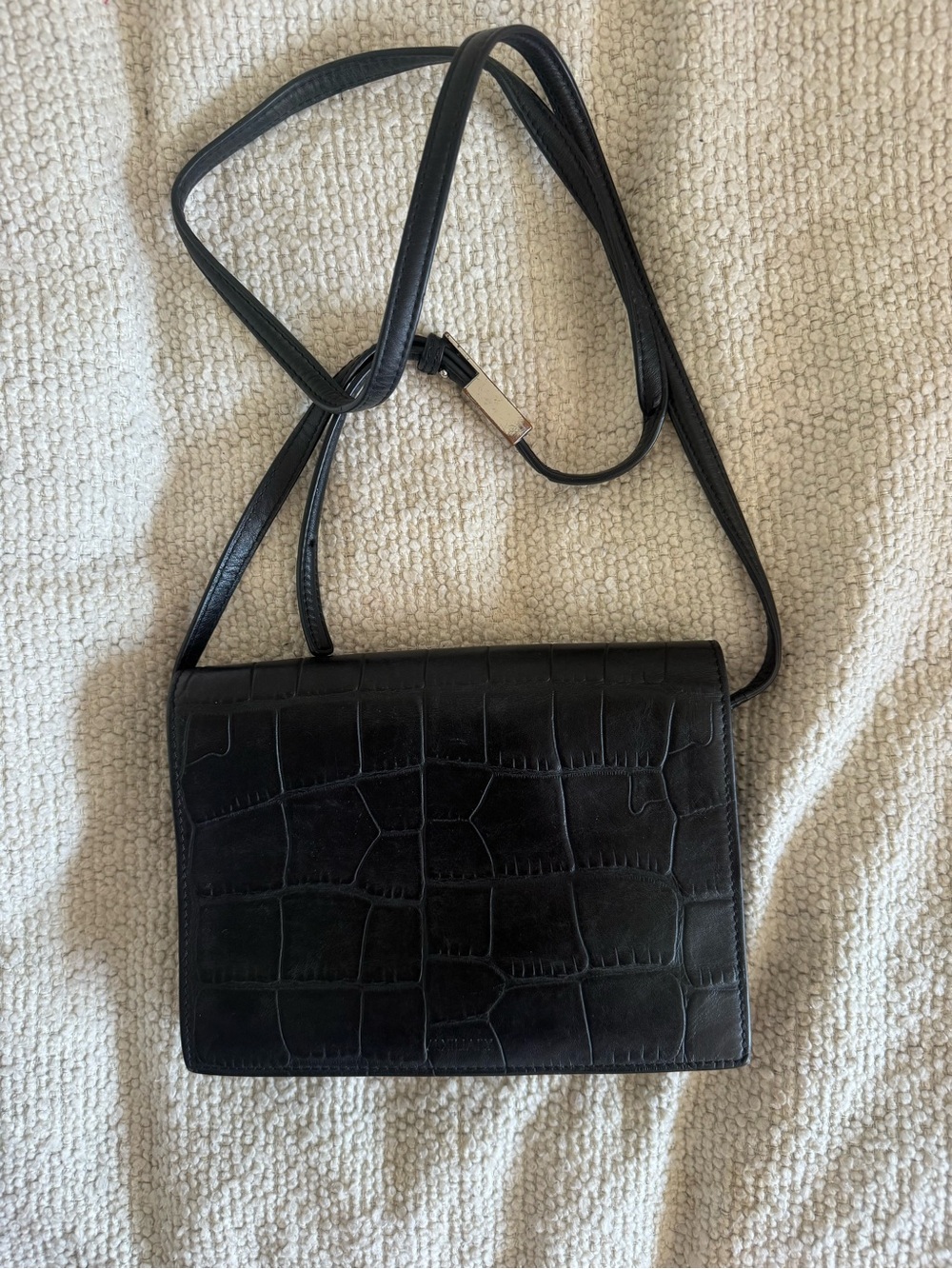 Auxiliary Black Croc-Embossed Crossbody Bag